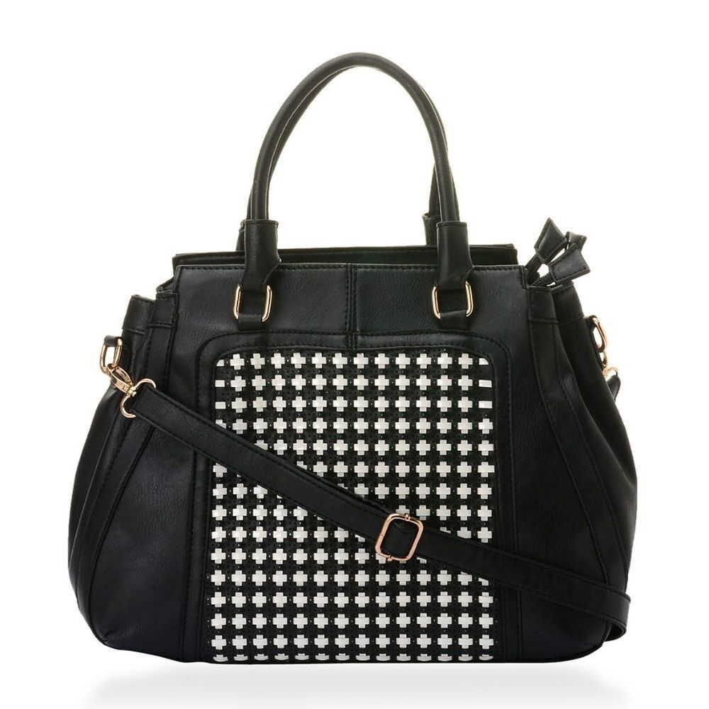 Jย FRANCIS Leatherette Handbag Black and White